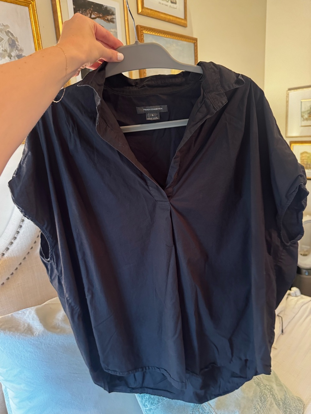 French Connection Black Short Sleeve V-Neck Blouse